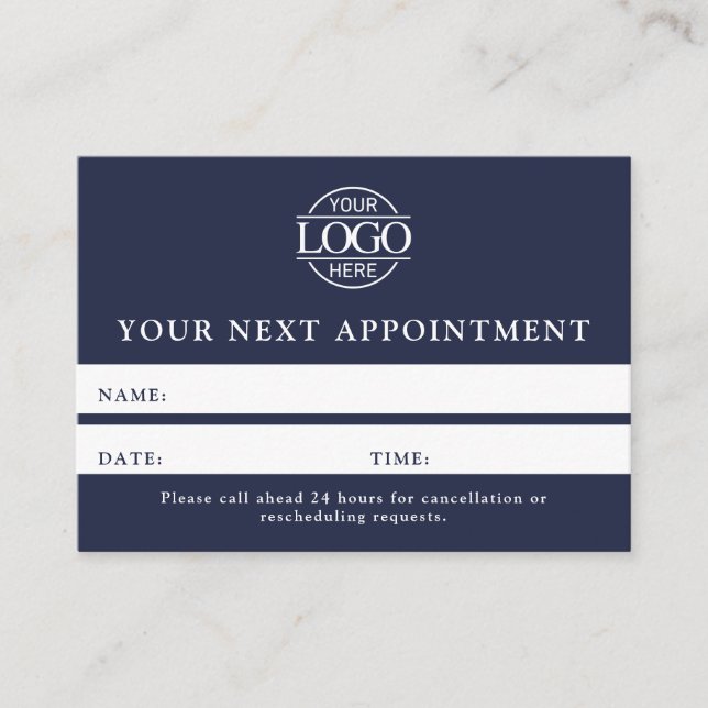 Modern Professional Navy Blue Simple Reminder Appointment Card (Front)