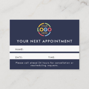 Modern Professional Navy Blue Simple Reminder Appointment Card