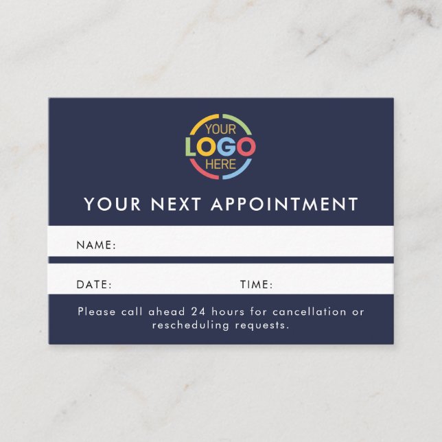 Modern Professional Navy Blue Simple Reminder Appointment Card (Front)