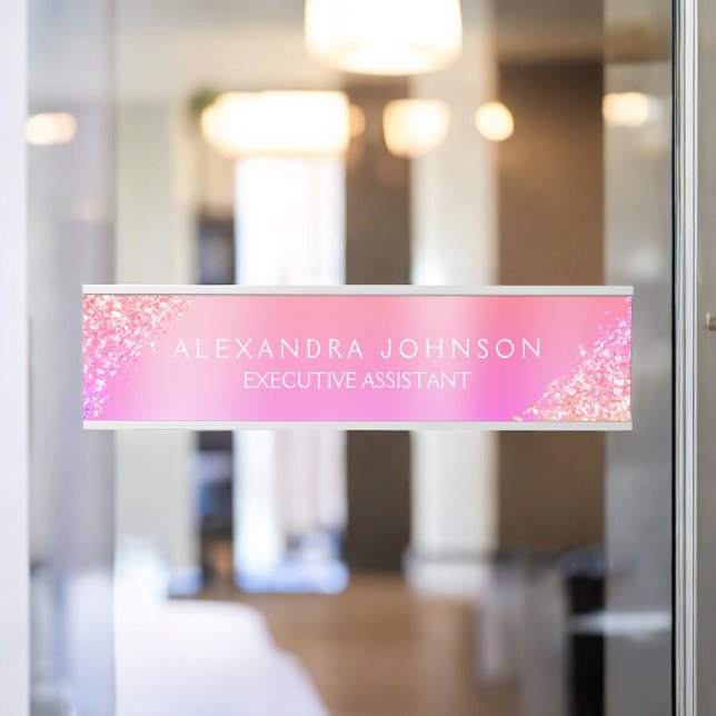 Modern Professional Orange Pink Sparkle Glitter Door Sign (Creator Uploaded)