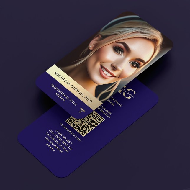 Modern Professional Photo Dark Blue Faux Gol Business Card (Modern Professional Photo Elegant Dark Blue Gold Business Card
)