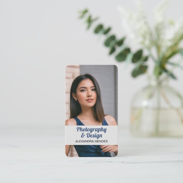 Modern Professional Photo QR Code Business Card (Standing Front)