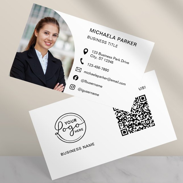 Modern Professional Photo QR Code Social Media Business Card (Creator Uploaded)