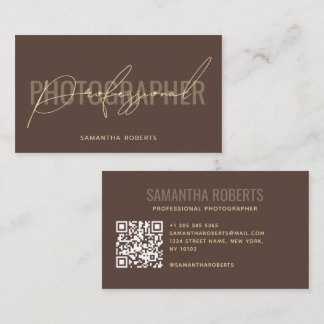 Modern professional photographer QR Code brown Business Card