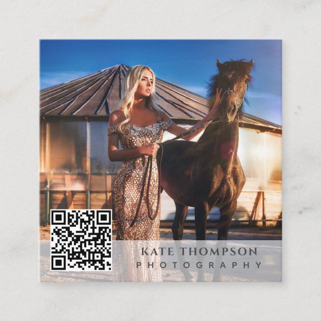 Modern Professional Photography Photo QR Code Square Business Card (Front)