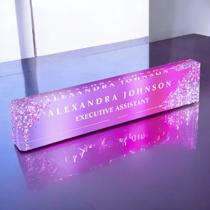 Modern Professional Pink Purple Sparkle Glitter Nameplate