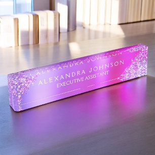 Modern Professional Pink Purple Sparkle Glitter Nameplate