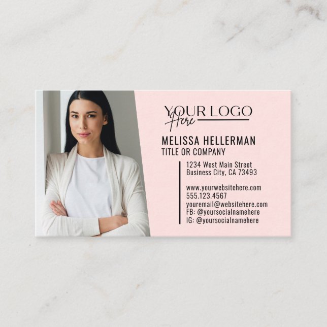 Modern Professional Pink QR Code Photo Logo Business Card (Front)