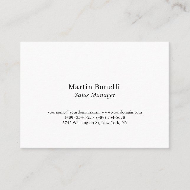 Modern Professional Plain Black & White Classical Business Card (Front)