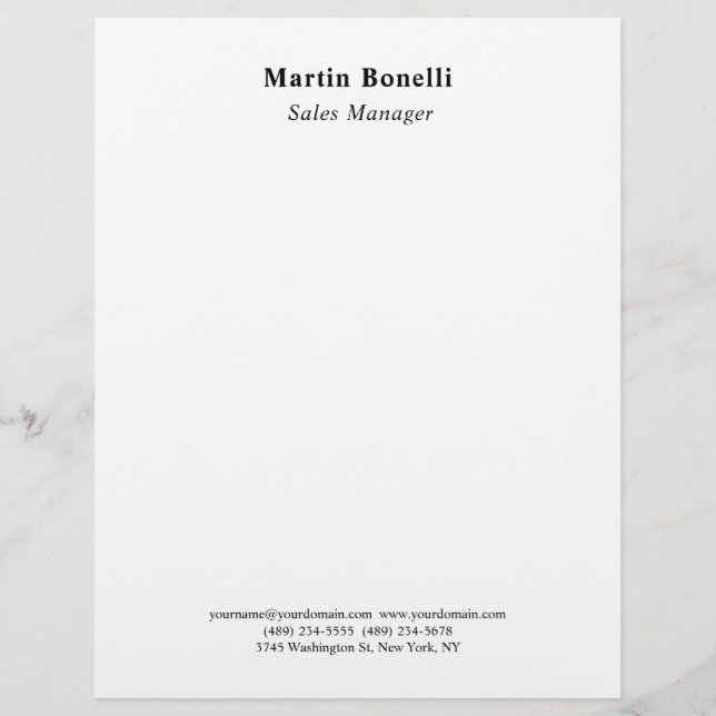 Modern Professional Plain Black & White Classical Custom Letterhead (Front)