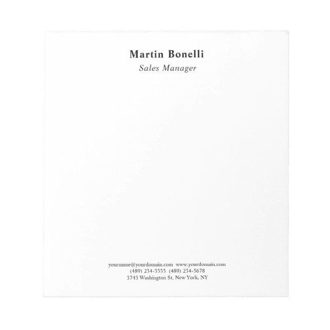Modern Professional Plain Black & White Classical Notepad (Front)