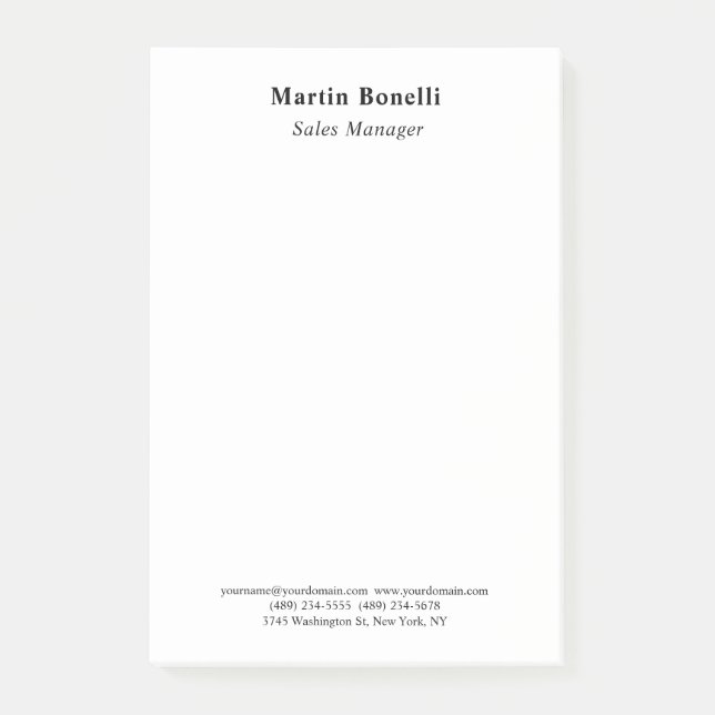 Modern Professional Plain Black & White Classical Post-it Notes (Front)