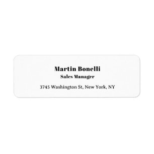 Modern Professional Plain Black & White Classical Return Address Label