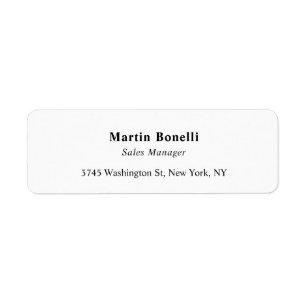 Modern Professional Plain Black & White Classical Return Address Label