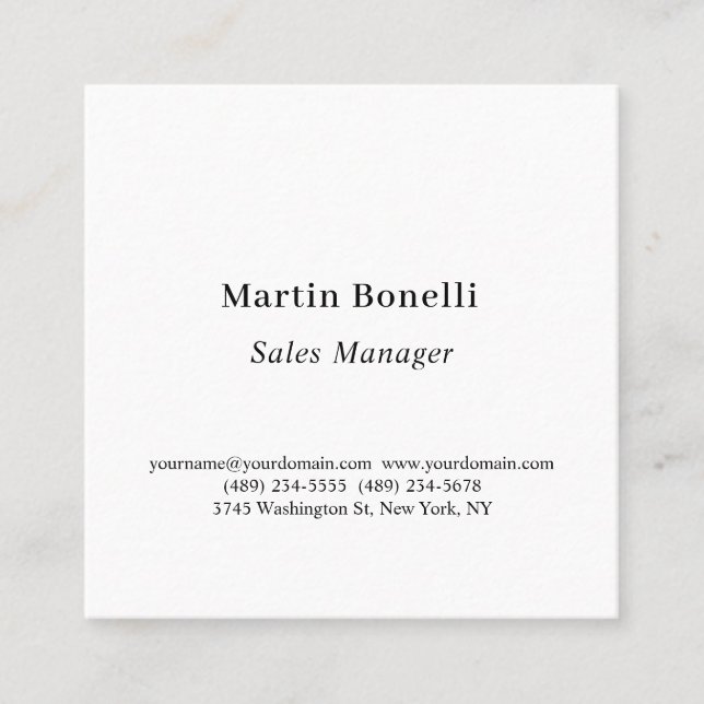 Modern Professional Plain Black & White Classical Square Business Card (Front)