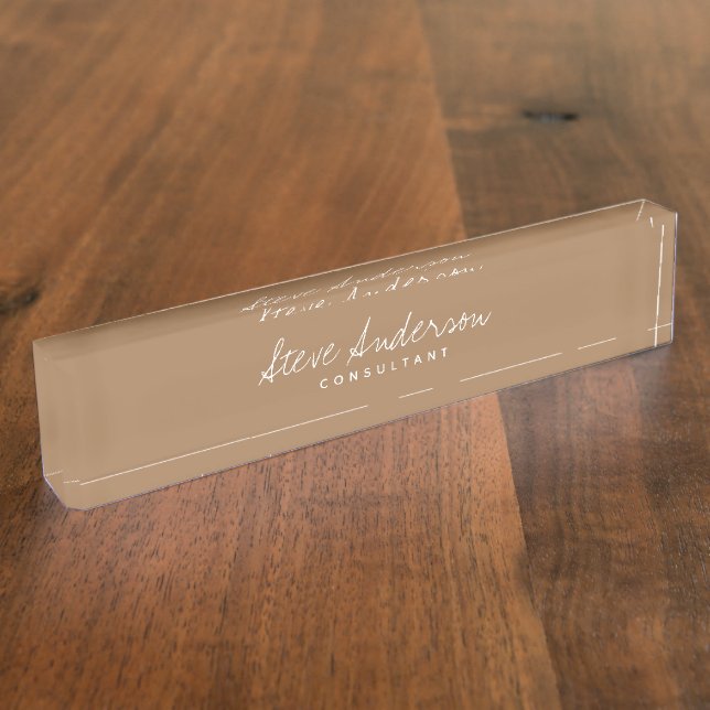 Modern Professional Plain Light Brown Signature Nameplate (Side)