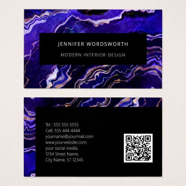 Modern Professional Purple Black Geode QR Code (Front & Back)