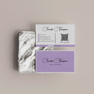 Modern Professional Purple Script QR Code Business Card