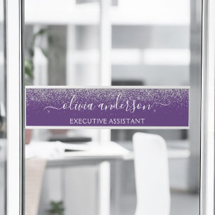 Modern Professional Purple Silver Glitter Door Sign