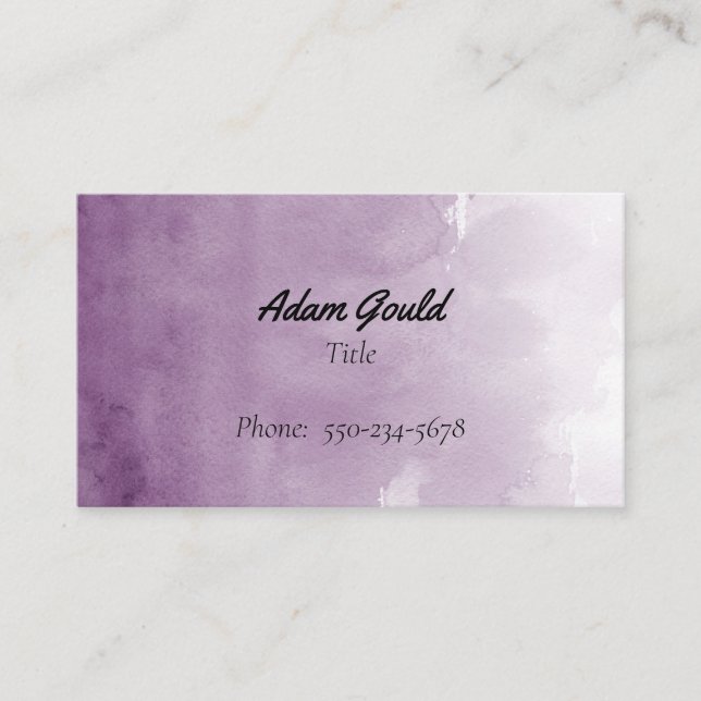Modern Professional Purple Watercolor Business Card (Front)