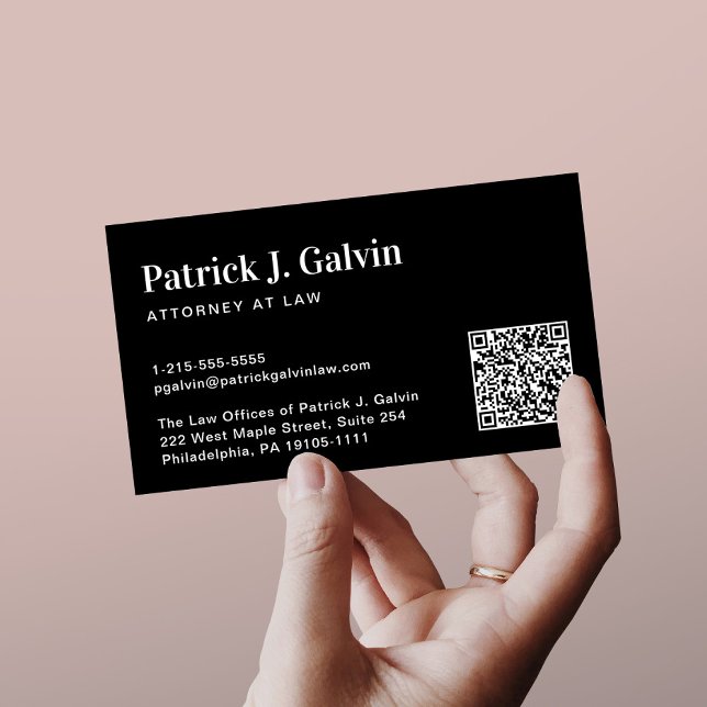 Modern Professional QR Code Black Business Card (Our user-friendly template will generate your QR code automatically from your website address)