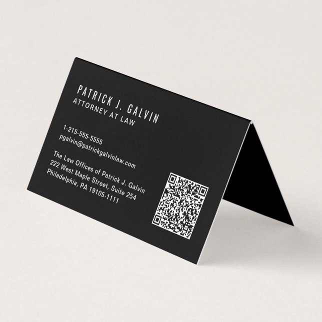 Modern Professional QR Code Logo Black Business Card (Front)