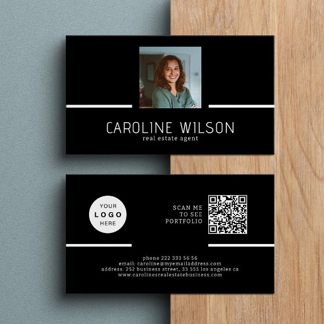 Modern professional QR CODE logo photo black Business Card (Creator Uploaded)