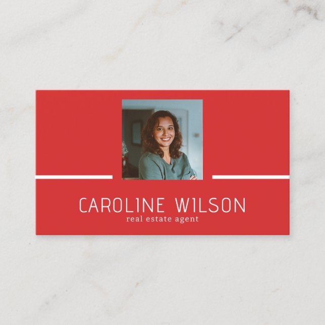 Modern professional QR CODE logo photo red Business Card (Front)