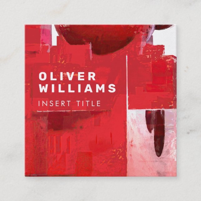 Modern Professional Red Abstract Structure Square Business Card (Front)