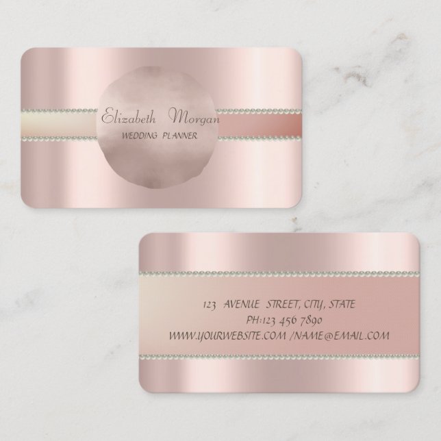  Modern Professional Rose Gold Circle Pearls Business Card (Front/Back)