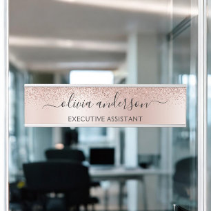 Modern Professional Rose Gold Sparkle Glitter Door Sign