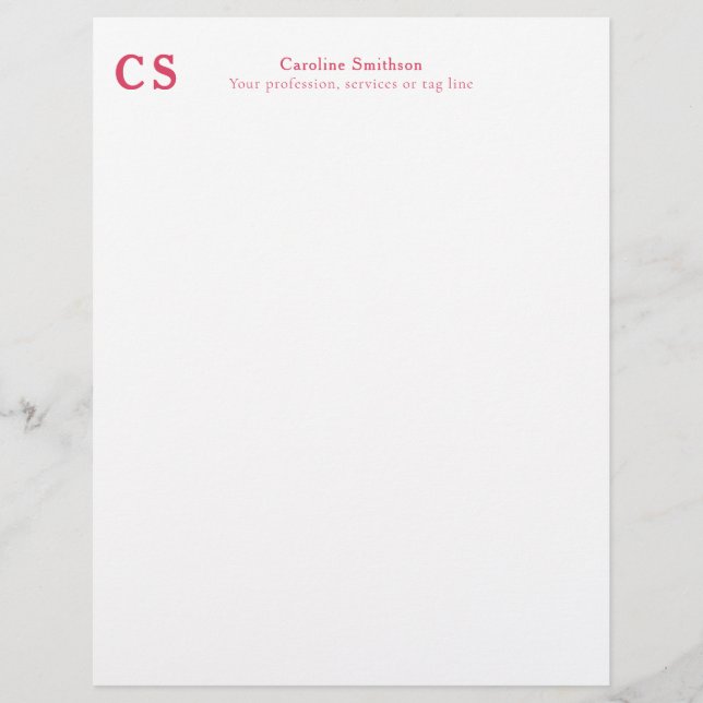 Modern Professional Simple Template Pink-Red Custom Letterhead (Front)