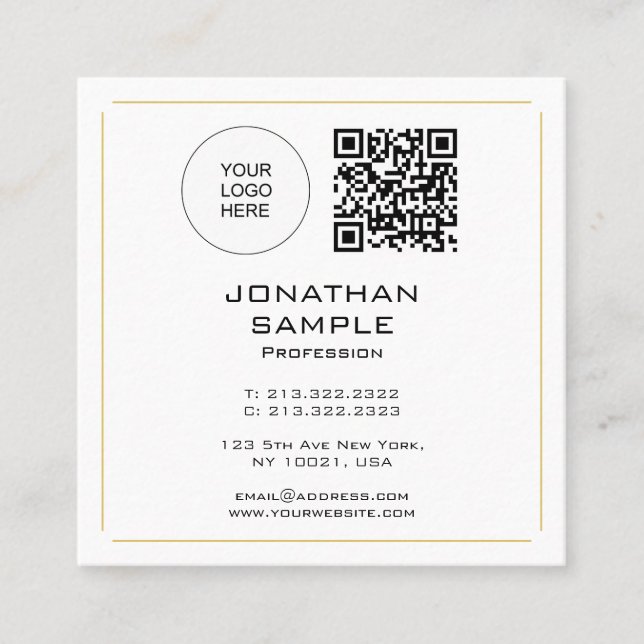 Modern Professional Simple Template QR Code & Logo Square Business Card (Front)