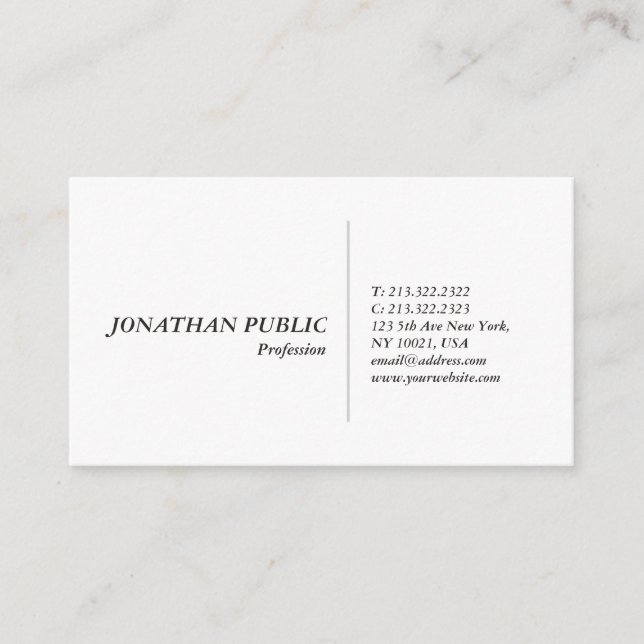 Modern Professional Simple White Design Elegant Business Card (Front)