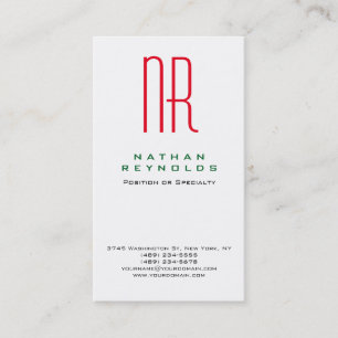 Modern professional simple white red monogram business card