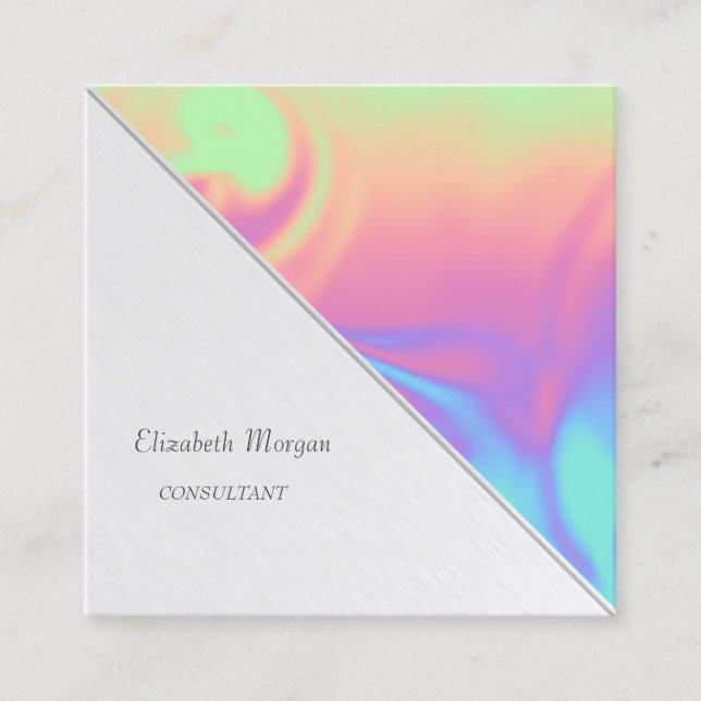 Modern Professional,Stripe,Ombre Holographic Square Business Card (Front)