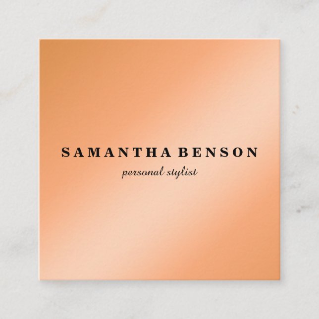 Modern Professional Stylist Chic Copper Rose Gold Square Business Card (Front)