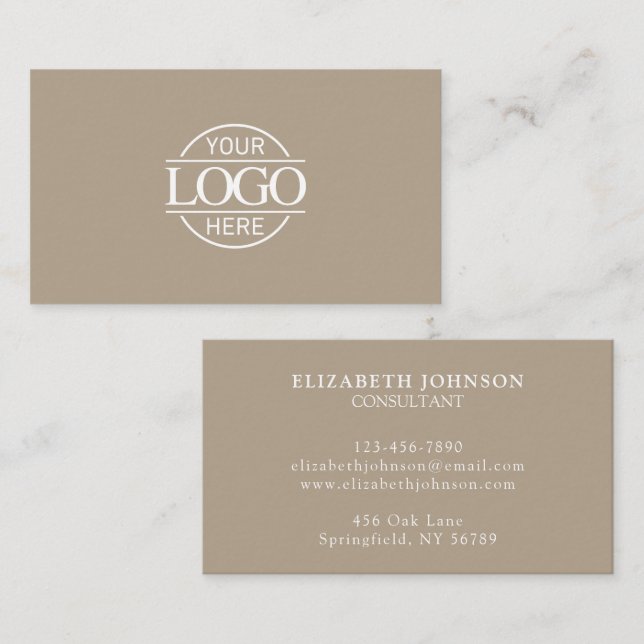 Modern Professional Taupe Beige Company Logo Business Card (Front/Back)