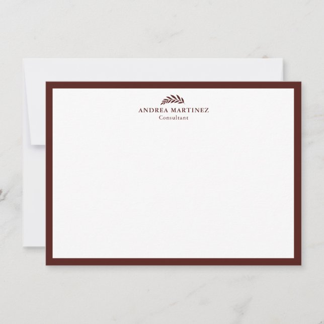Modern Professional Thick Maroon Border Note Card (Front)