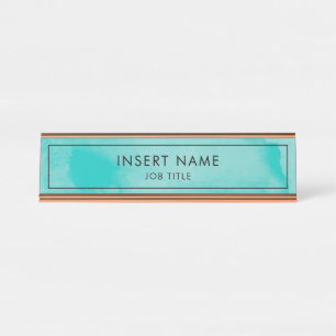 Modern Professional Turquoise Watercolor Desk Name Plate