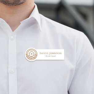 Modern Professional Warm Real Estate Agent Name Tag