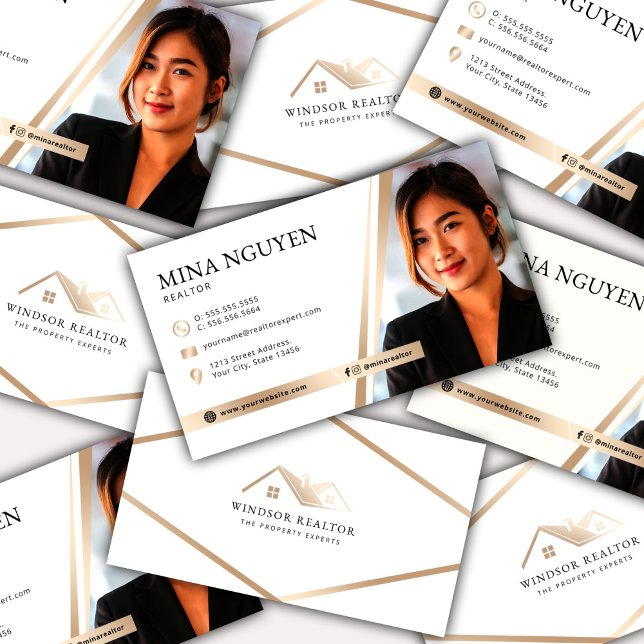 Modern Professional White & Beige Realtor Photo Business Card (Creator Uploaded)