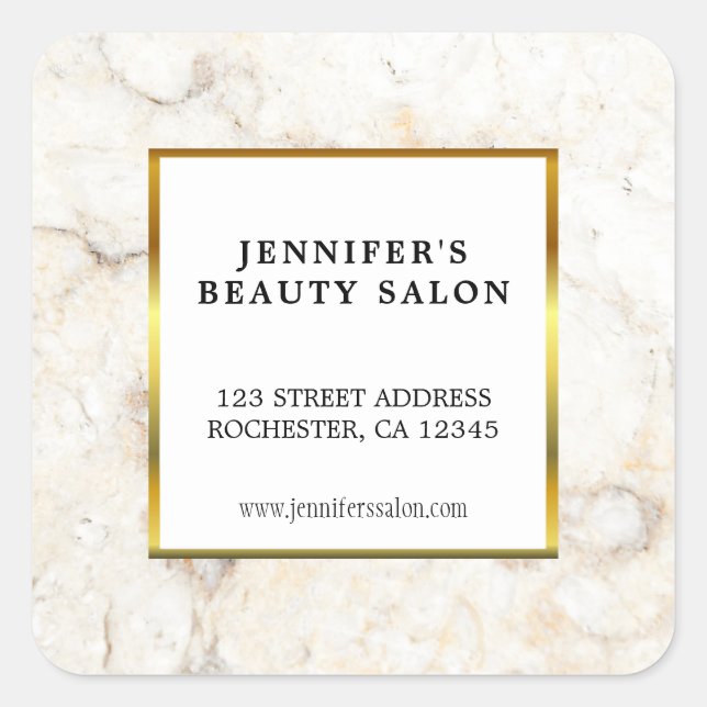 Modern professional white marble return address square sticker (Front)