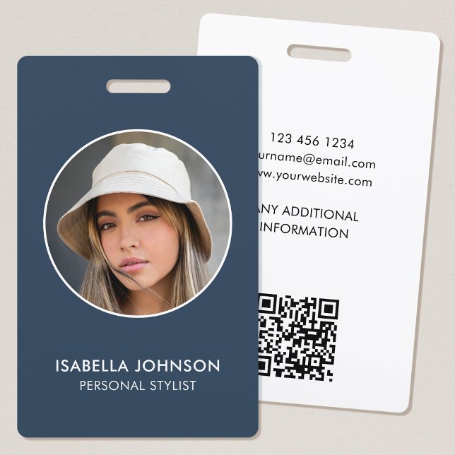 Modern Profile Photo QR Slate Blue ID Security ID Badge (Creator Uploaded)
