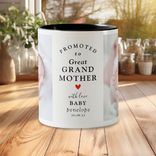 Modern Promoted to Great Grandma 2 Photo Cute Two-Tone Coffee Mug