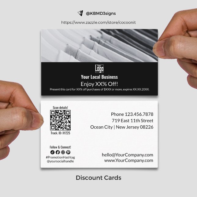 Modern Promotional Local Business XX% Discount Card (Modern Promotional Local Business XX% Discount Card, landscape Format, Black and White, Custom Image)