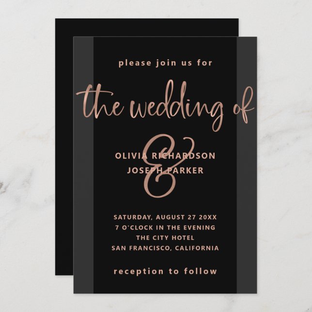 Modern Proposal | Black and Rose Gold Wedding Invitation (Front/Back)