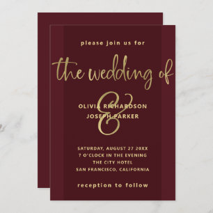 Modern Proposal Burgundy and Gold Wedding Invitation