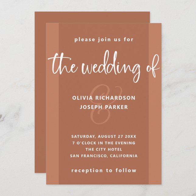 Modern Proposal | Copper Coloured and White Weddin Invitation (Front/Back)