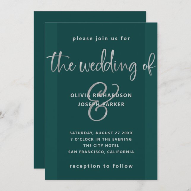 Modern Proposal | Emerald Green and Silver Wedding Invitation (Front/Back)